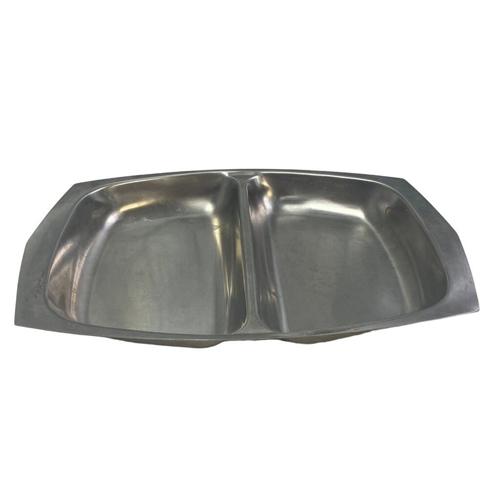 Vintage Shiny Metal Stainless Steel Divided Serving Trinket Collectible Tray